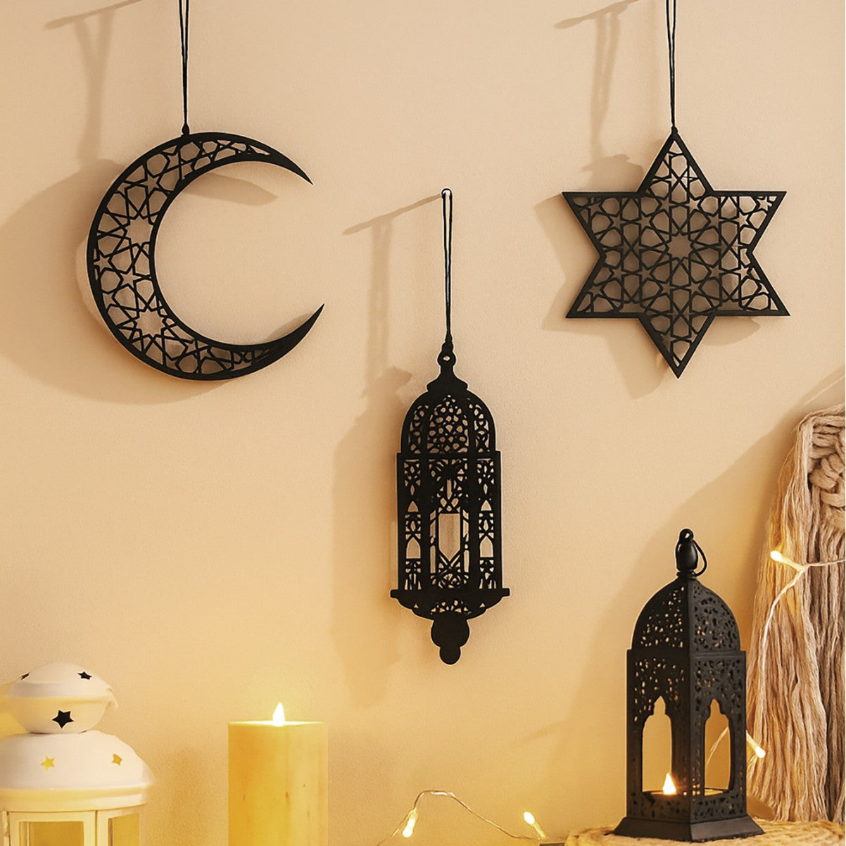 Ramadan Moon Star Wooden Hanging Decor