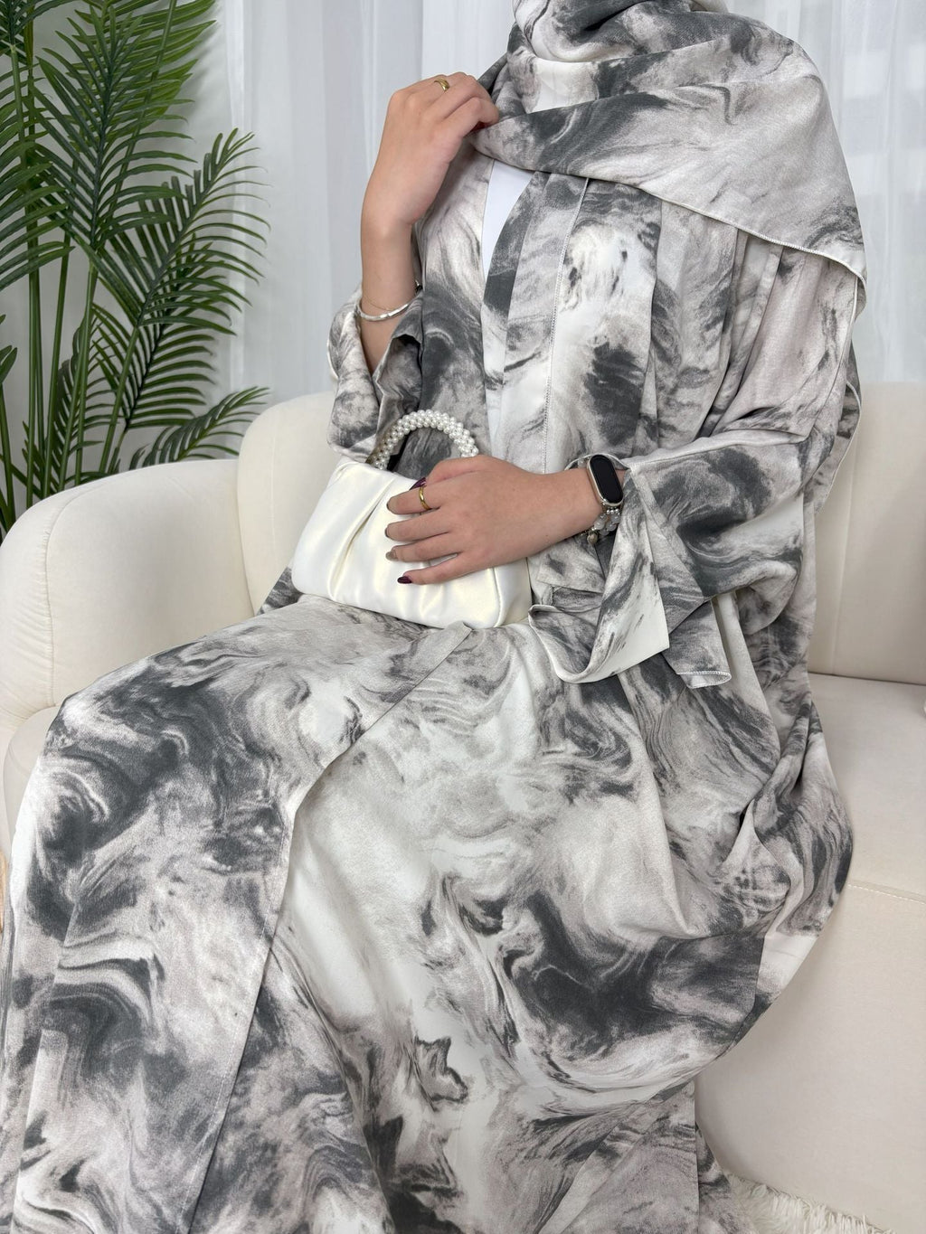 Ink-wash Printed Cardigan Abaya