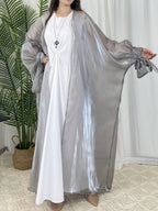 Women's Bubble Sleeve Open Elegant Abaya