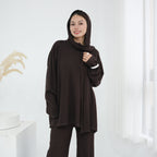 2 Pcs Solid Color Knitted Set with Hooded
