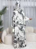 Ink-wash Printed Cardigan Abaya