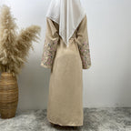 Peach Blossom Cotton Hemp Embroidery Abaya
