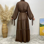 Tulle Nail Bead Chiffon Open Abaya