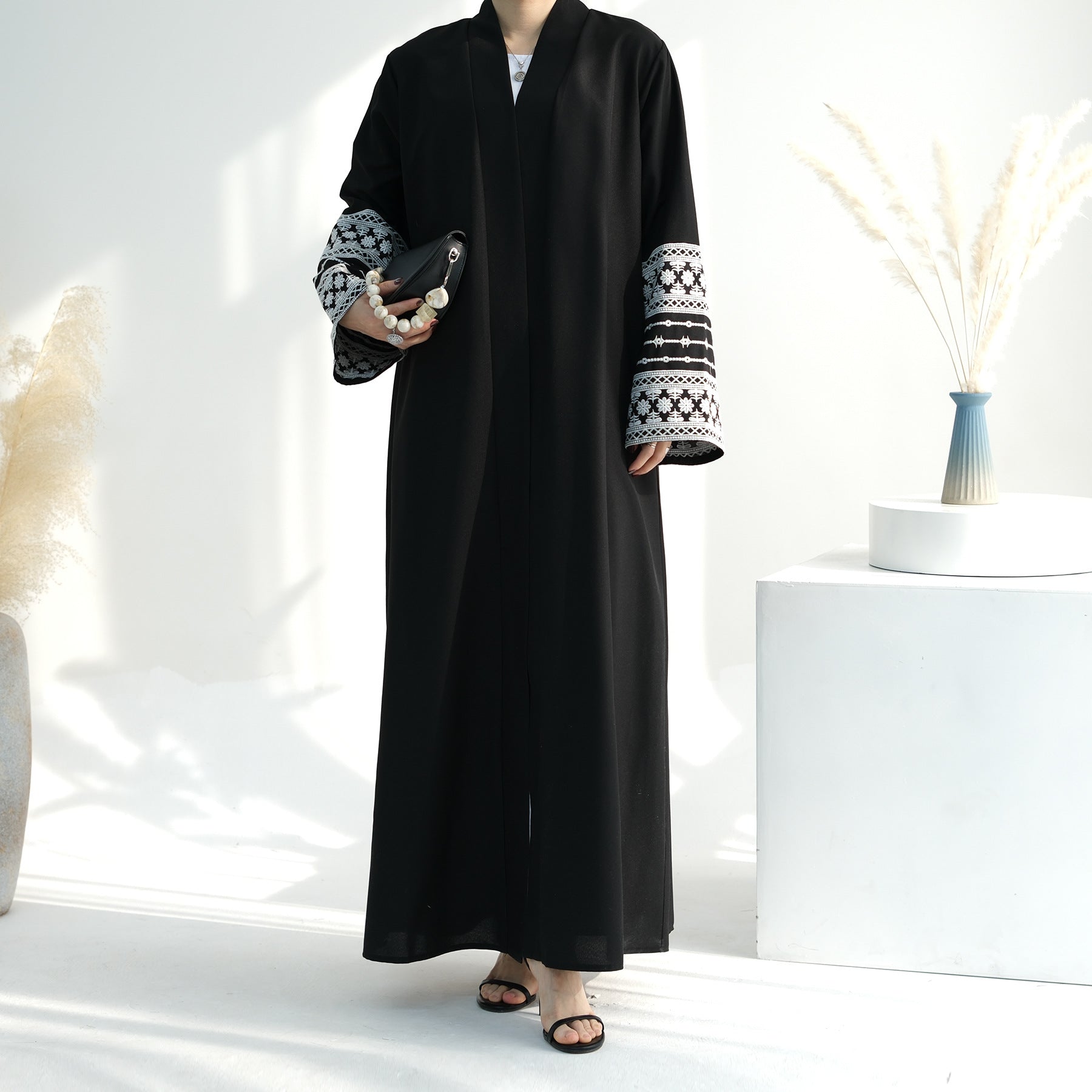 Open Abaya Embroidery Floral Dress