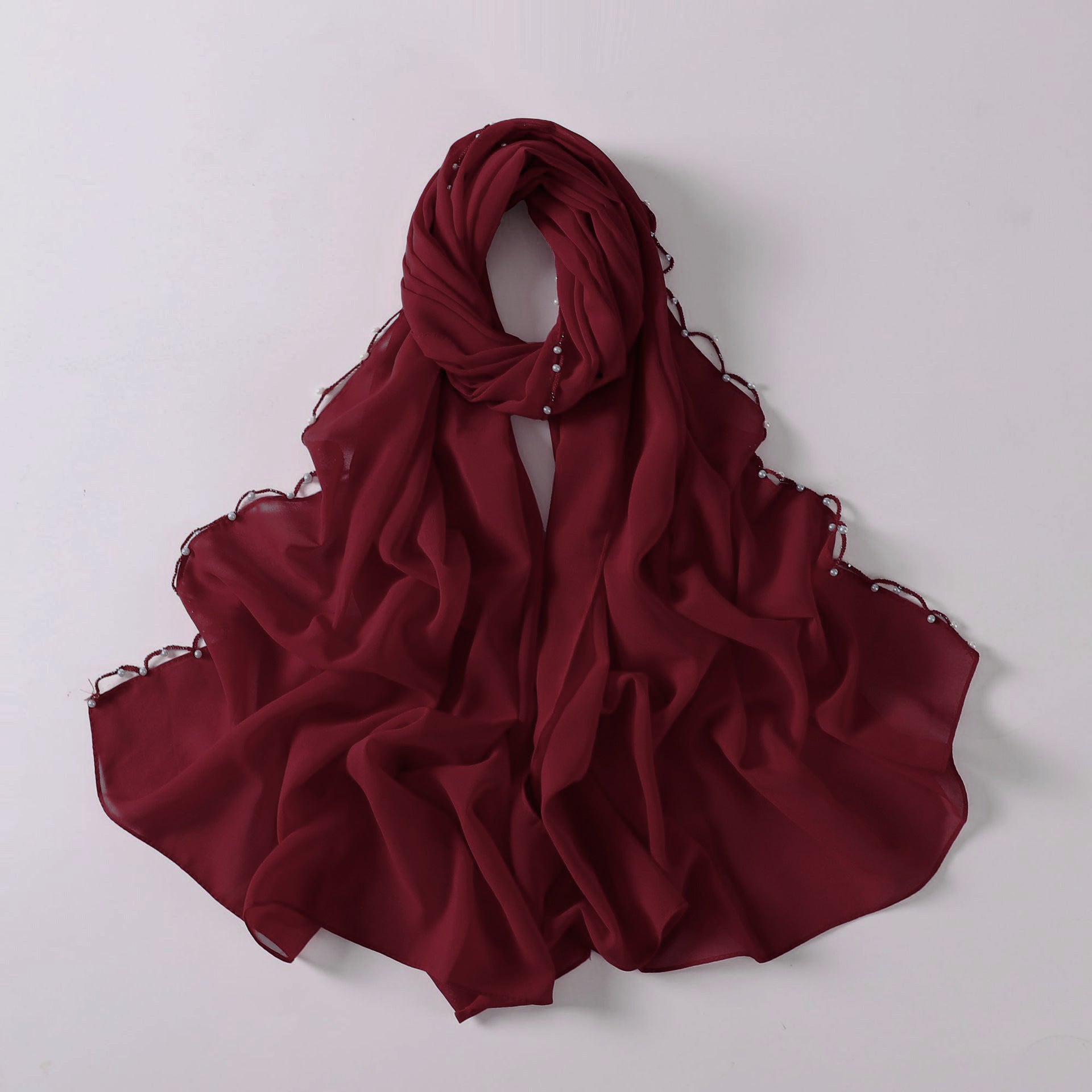 Wavy Edge Chiffon Hijab with Pearls