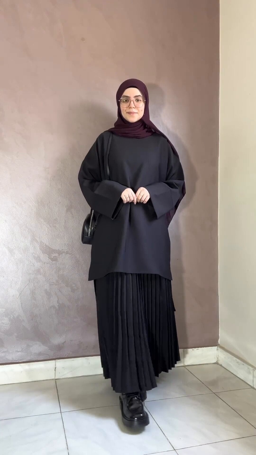 Round Neck Top & Pleated Skirt Set