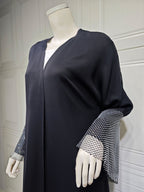 Black Open Kimono Elastic Drilling Net Abaya
