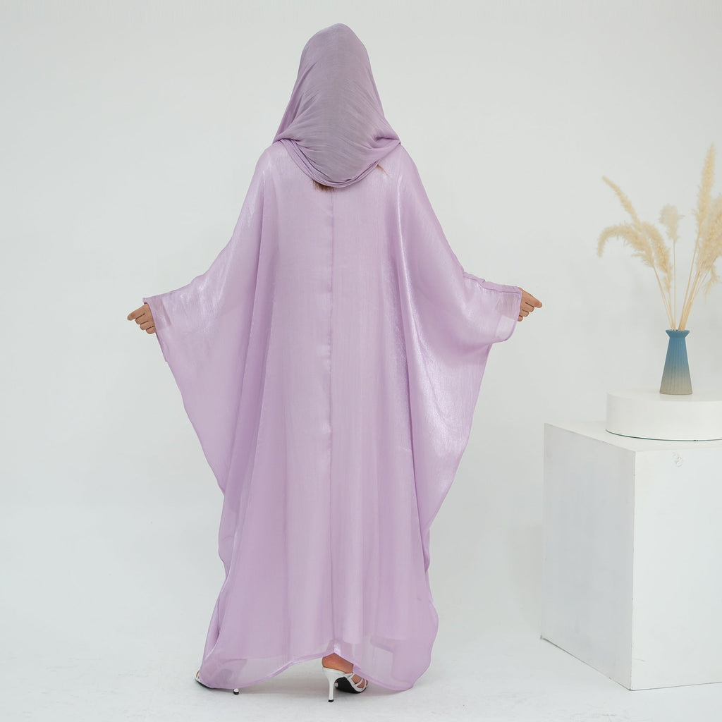 Solid Color Island Wrinkle Dress Abaya with Hijab