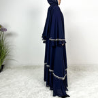 Chiffon Rhinestone Trumpet Sleeve Abaya Set