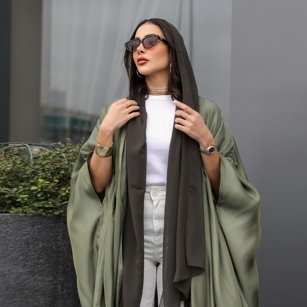Army Green Cardigan Bat Sleeve Abaya