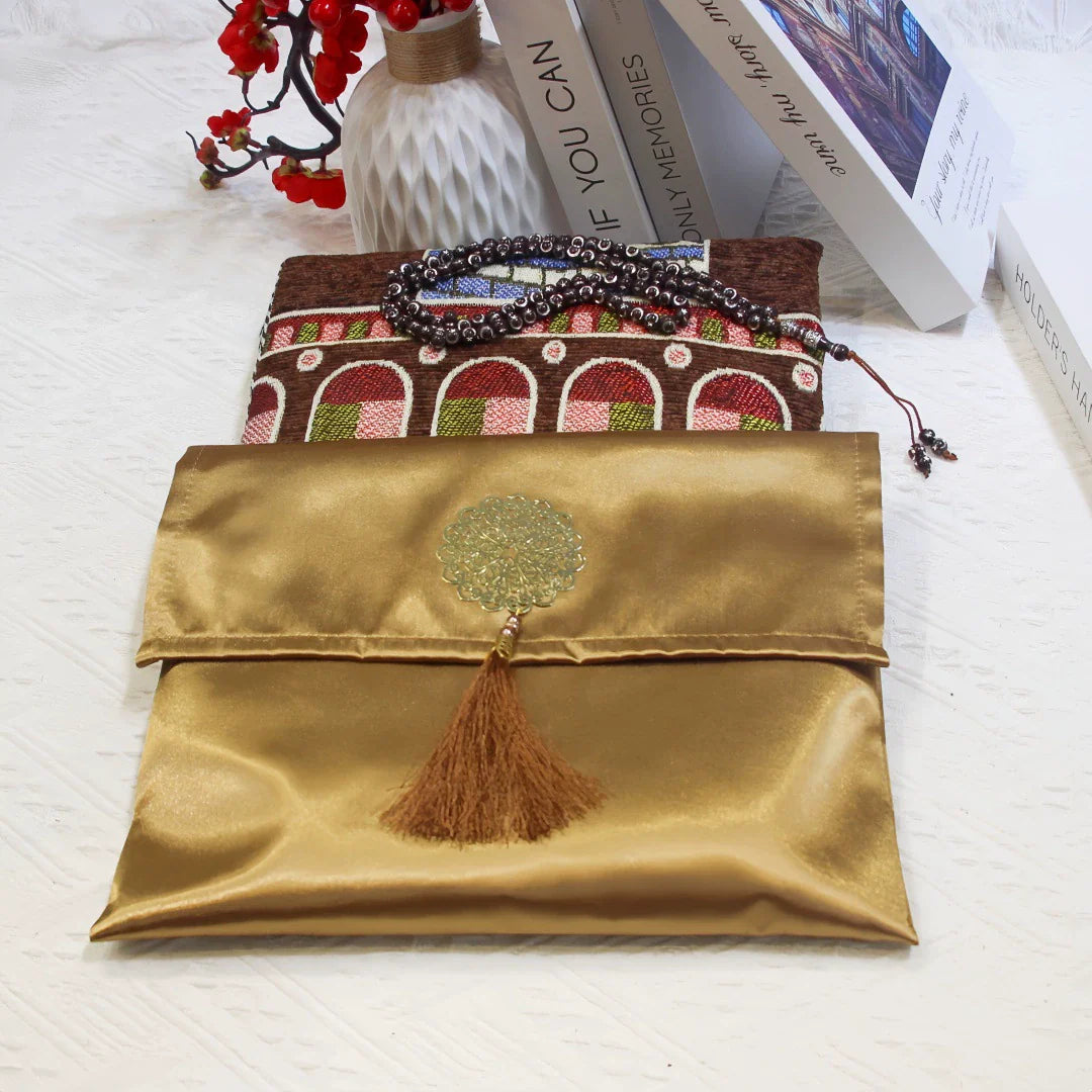 Ramadan Portable Prayer Rug with Fabric Bag - D Gold