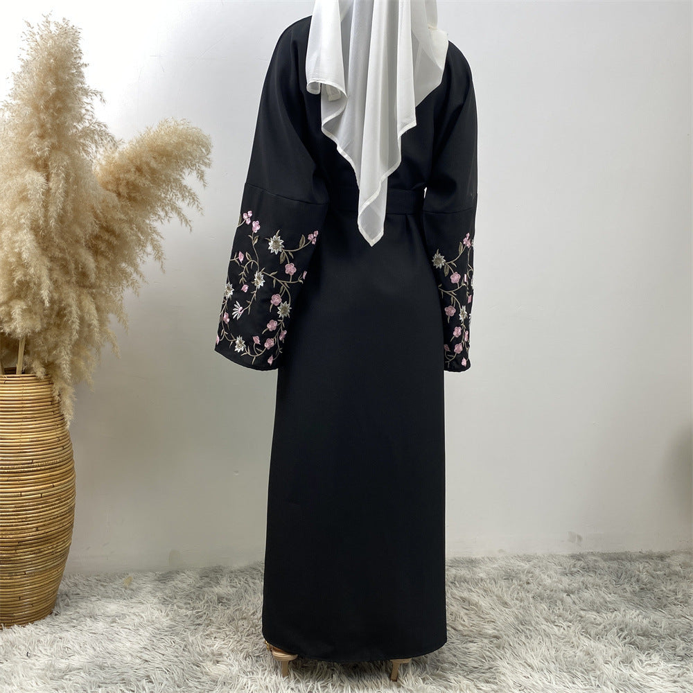 Peach Blossom Cotton Hemp Embroidery Abaya