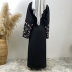 Peach Blossom Cotton Hemp Embroidery Abaya