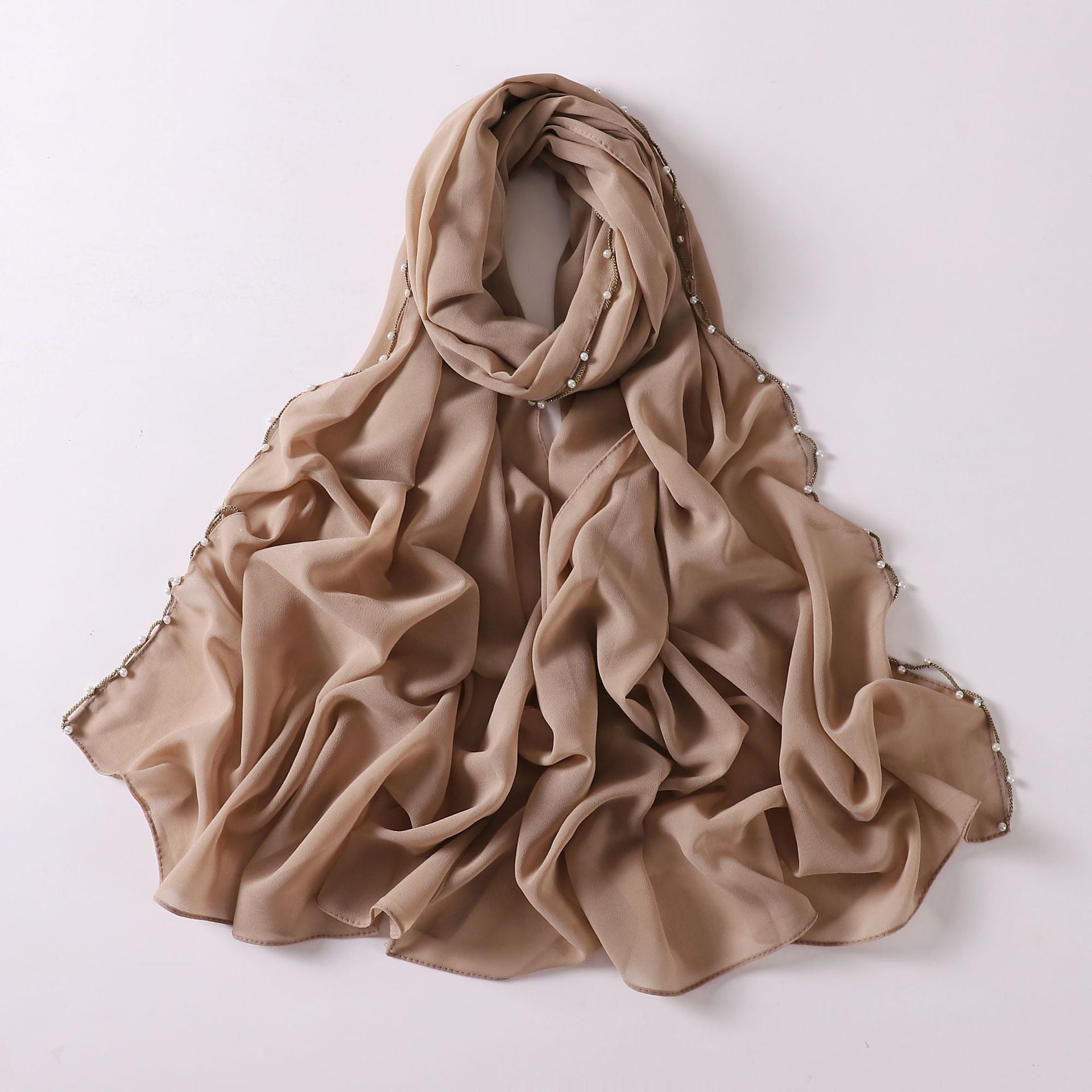 Wavy Edge Chiffon Hijab with Pearls