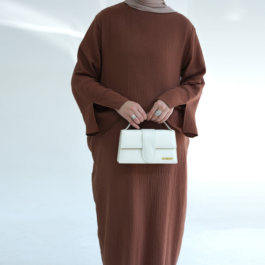 Double Layer Cotton Simple Slit Cuff Dress