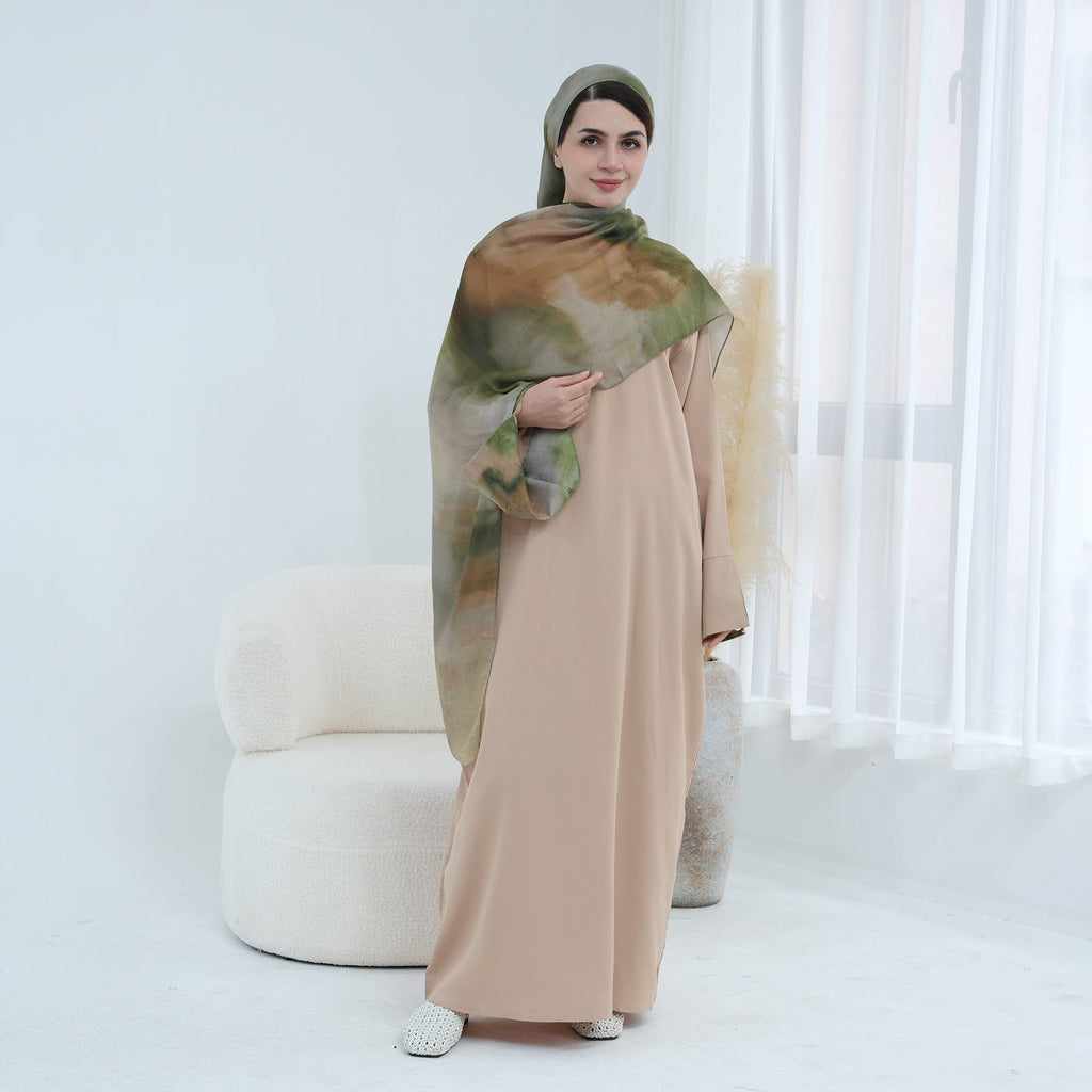 Printed Cuffs Abaya Dress with Hijab