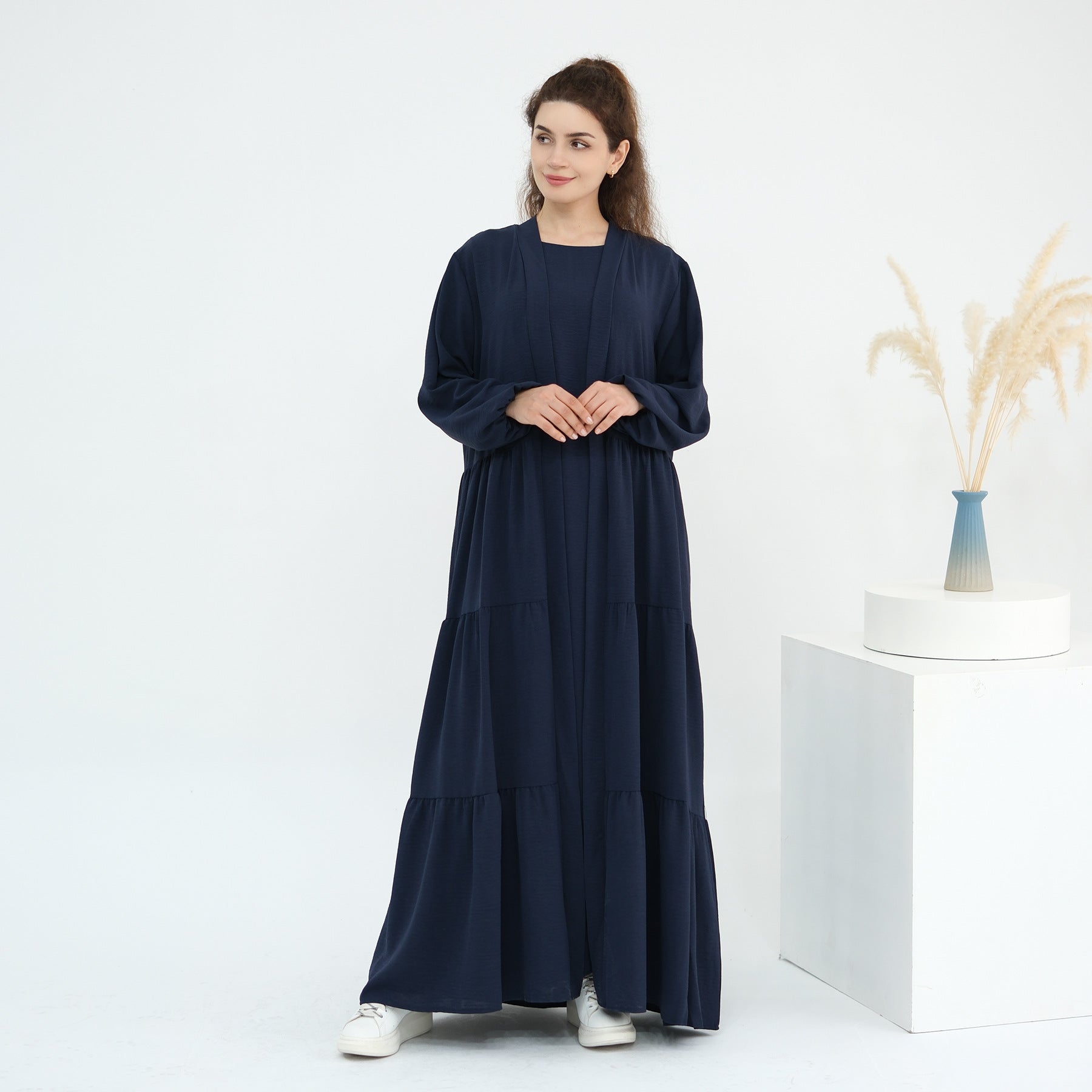Solid Color Ruffled Two-Piece Abaya