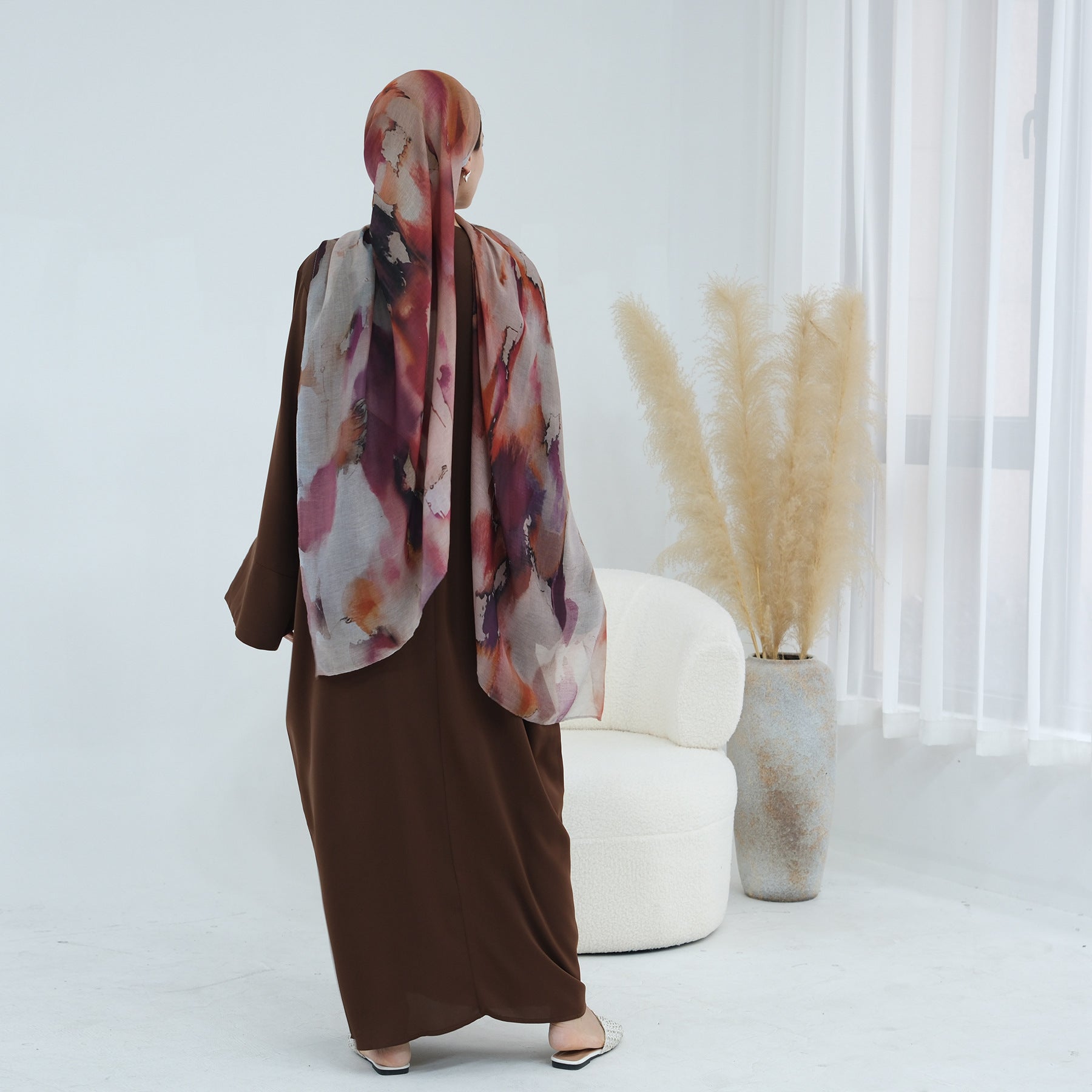 Printed Cuffs Abaya Dress with Hijab