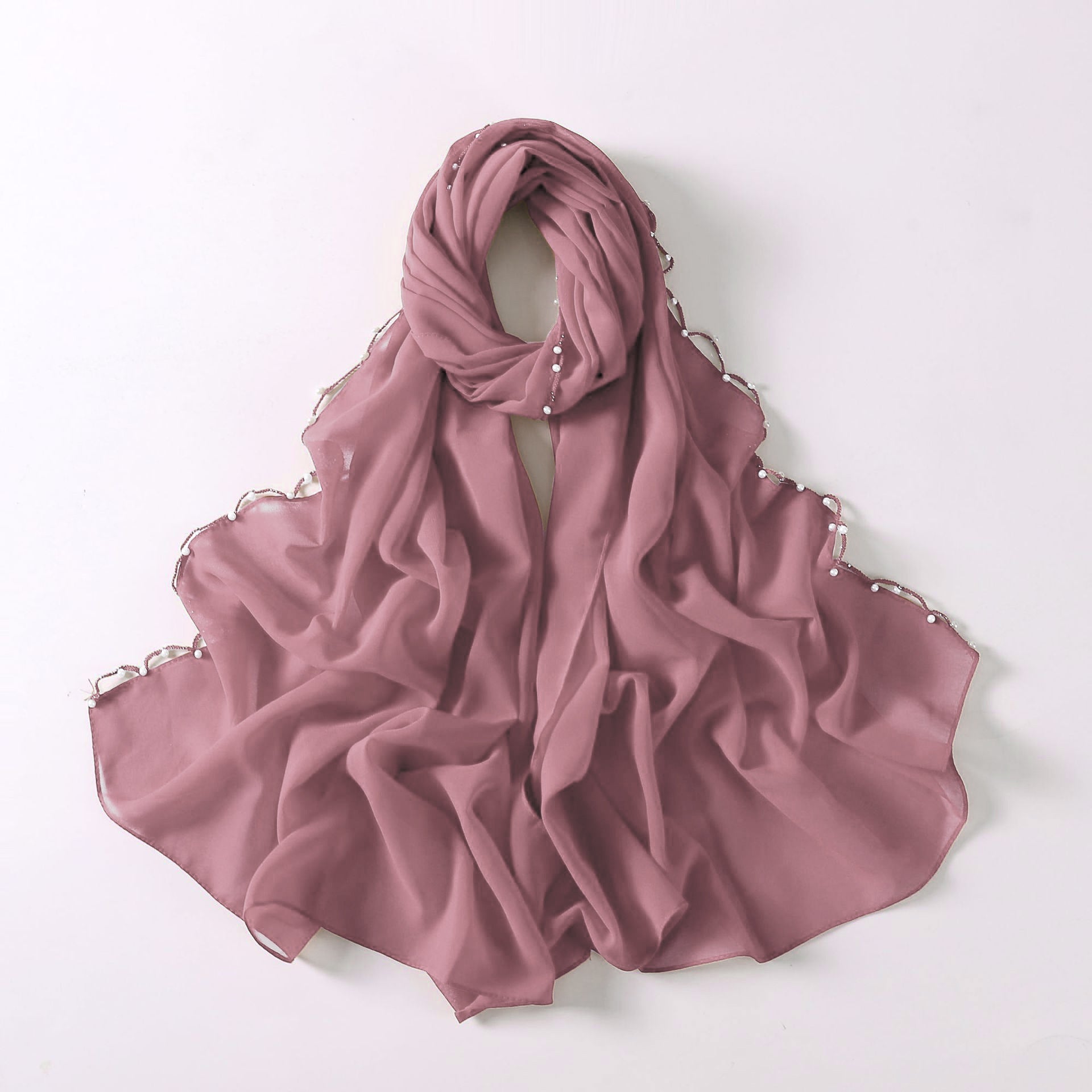 Wavy Edge Chiffon Hijab with Pearls