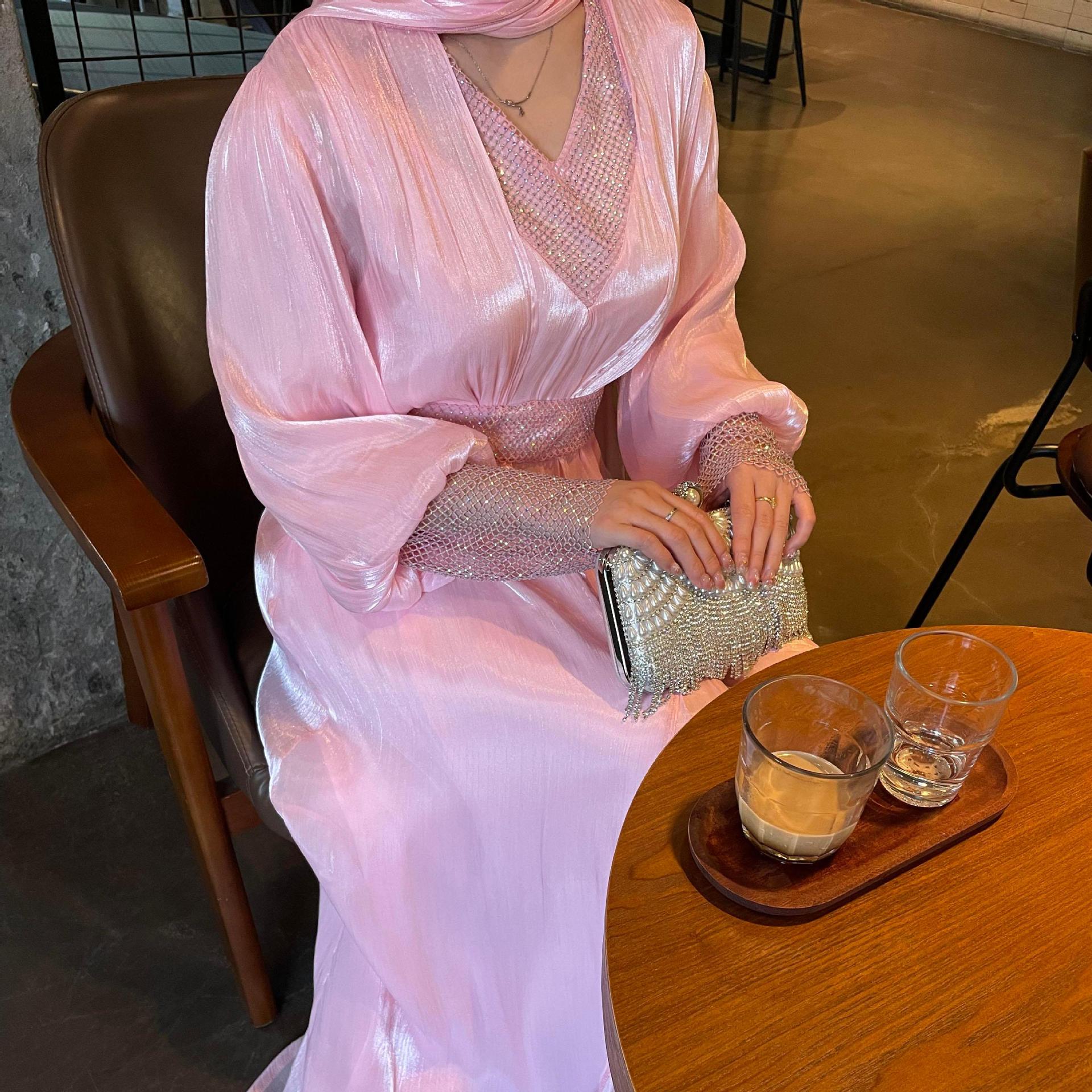 Mesh V-neck Chiffon Abaya Set