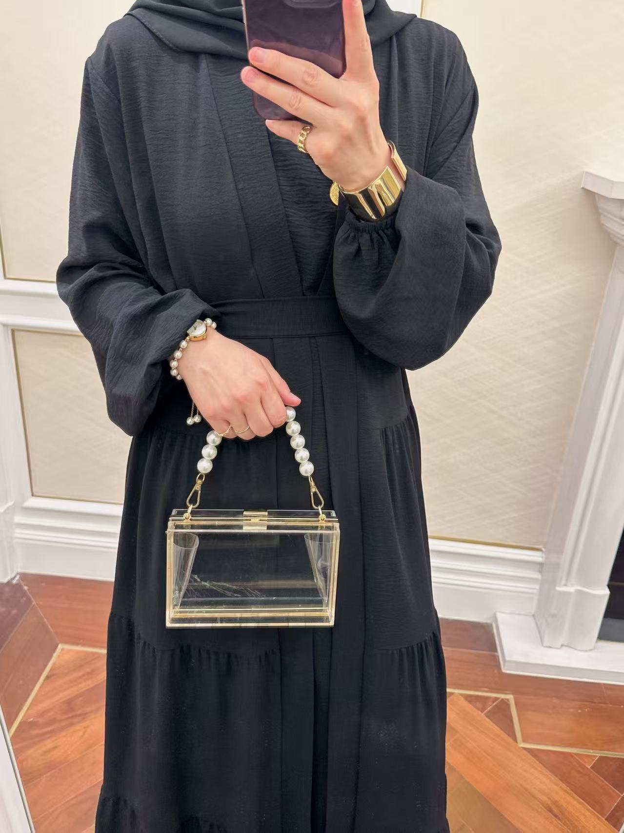 Solid Color Ruffled Two-Piece Set Abaya