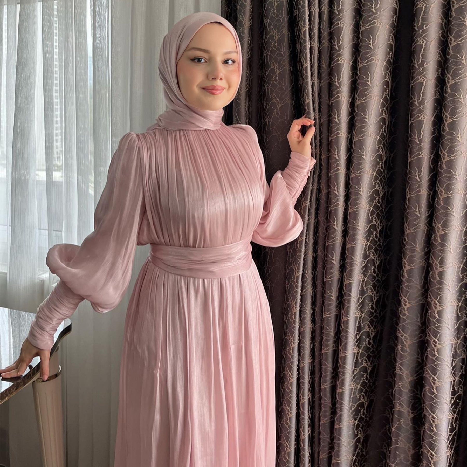 Solid Color Cuffed Sleeve Abaya