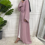 Elegant Pure Color Bead Strap Open Abaya