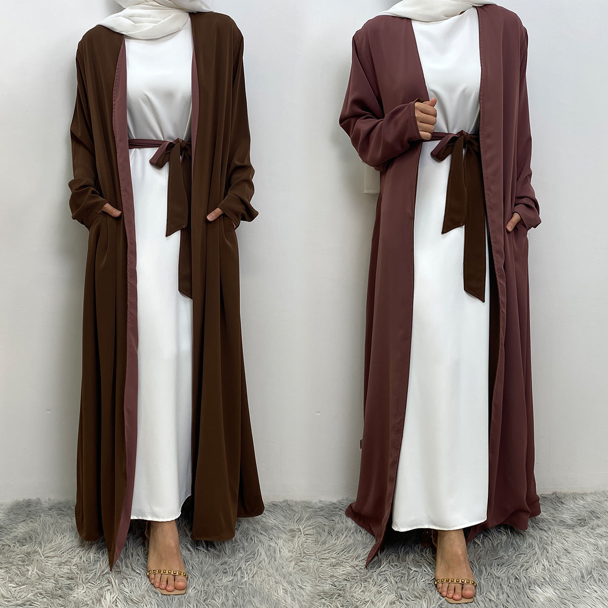 Double Sided Wearable Pocket Open Abaya
