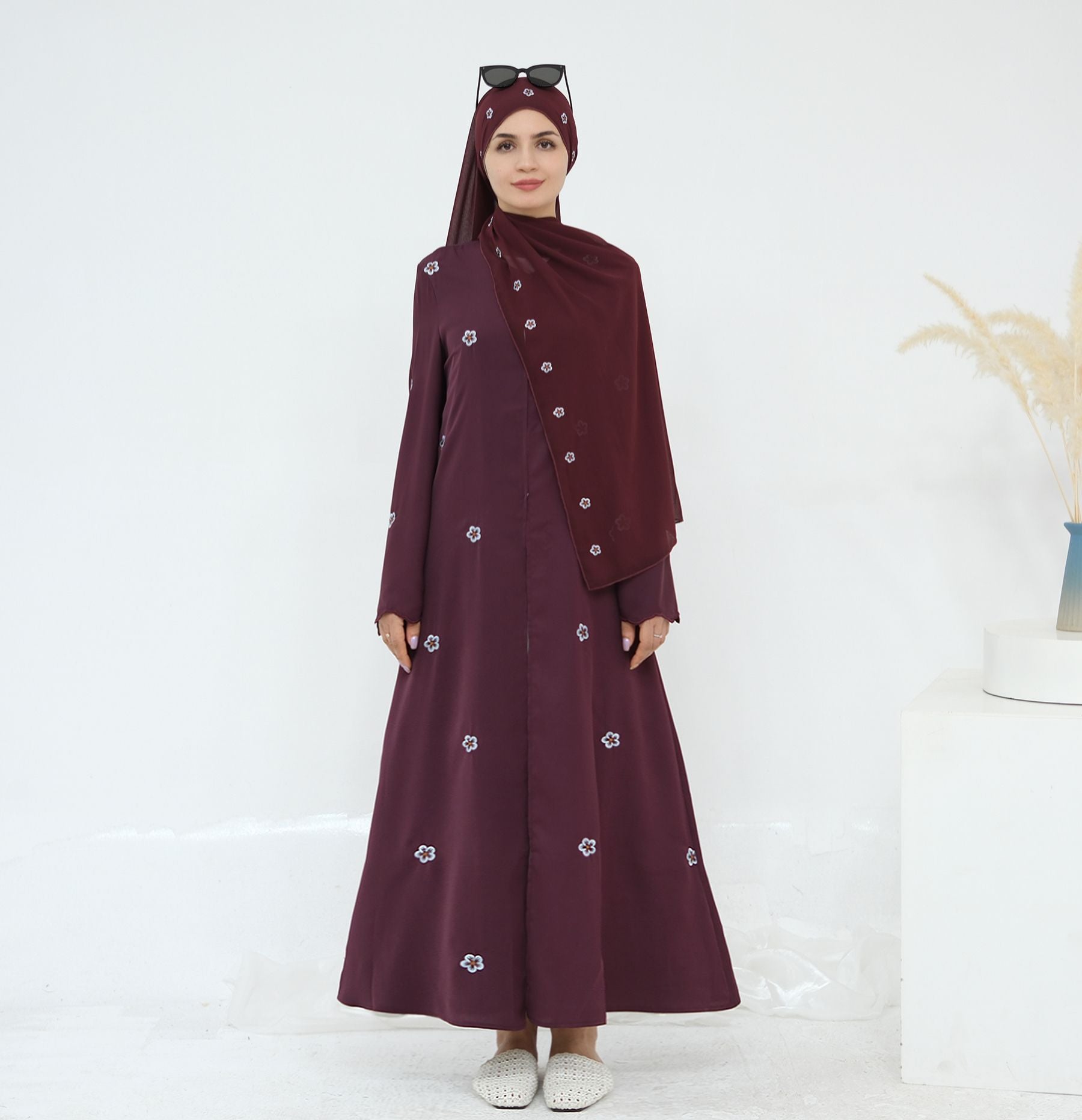Luxury All-over Embroidered Open Abaya with Hijab
