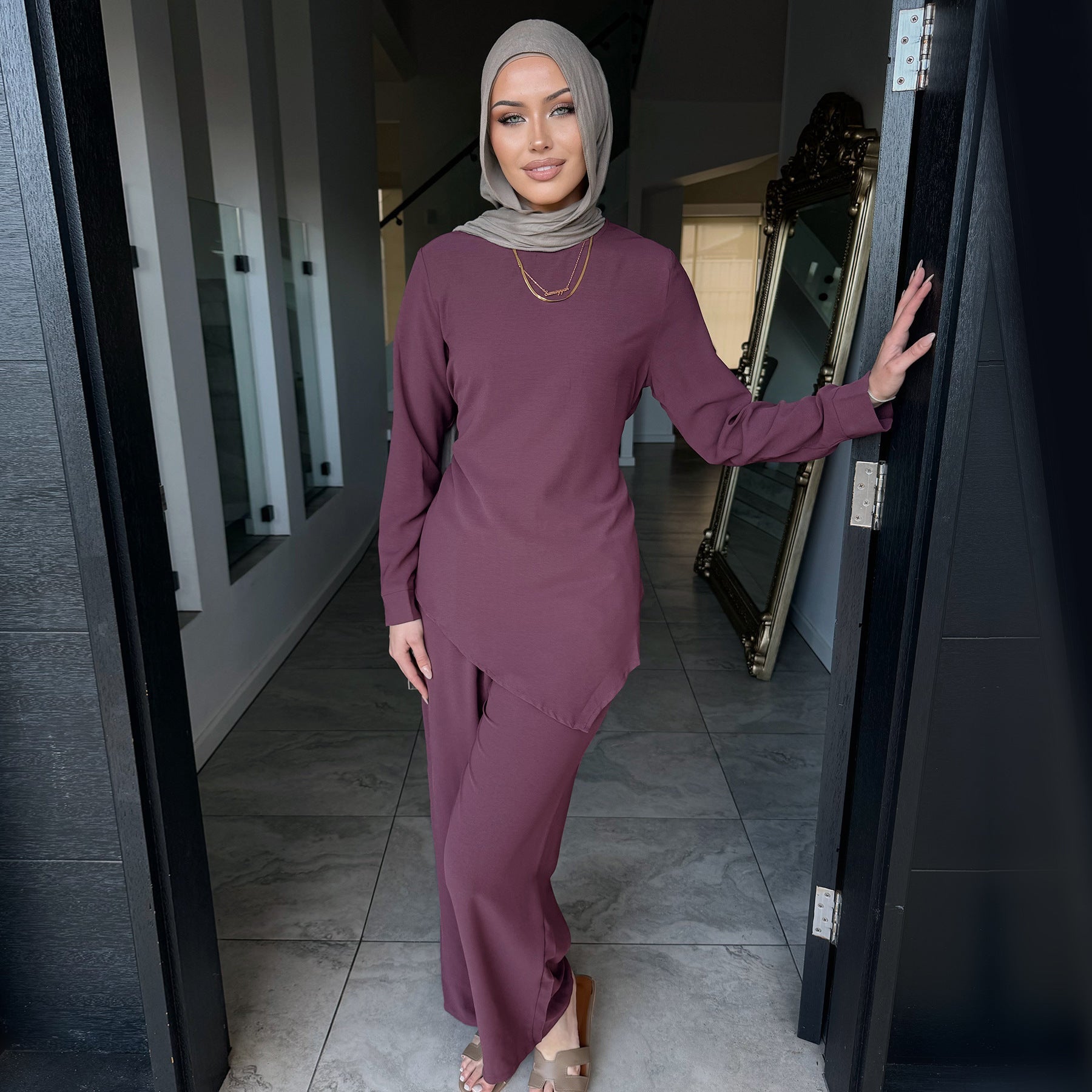 Solid Color 2PCS Casual Abaya