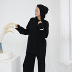 2 Pcs Solid Color Knitted Set with Hooded