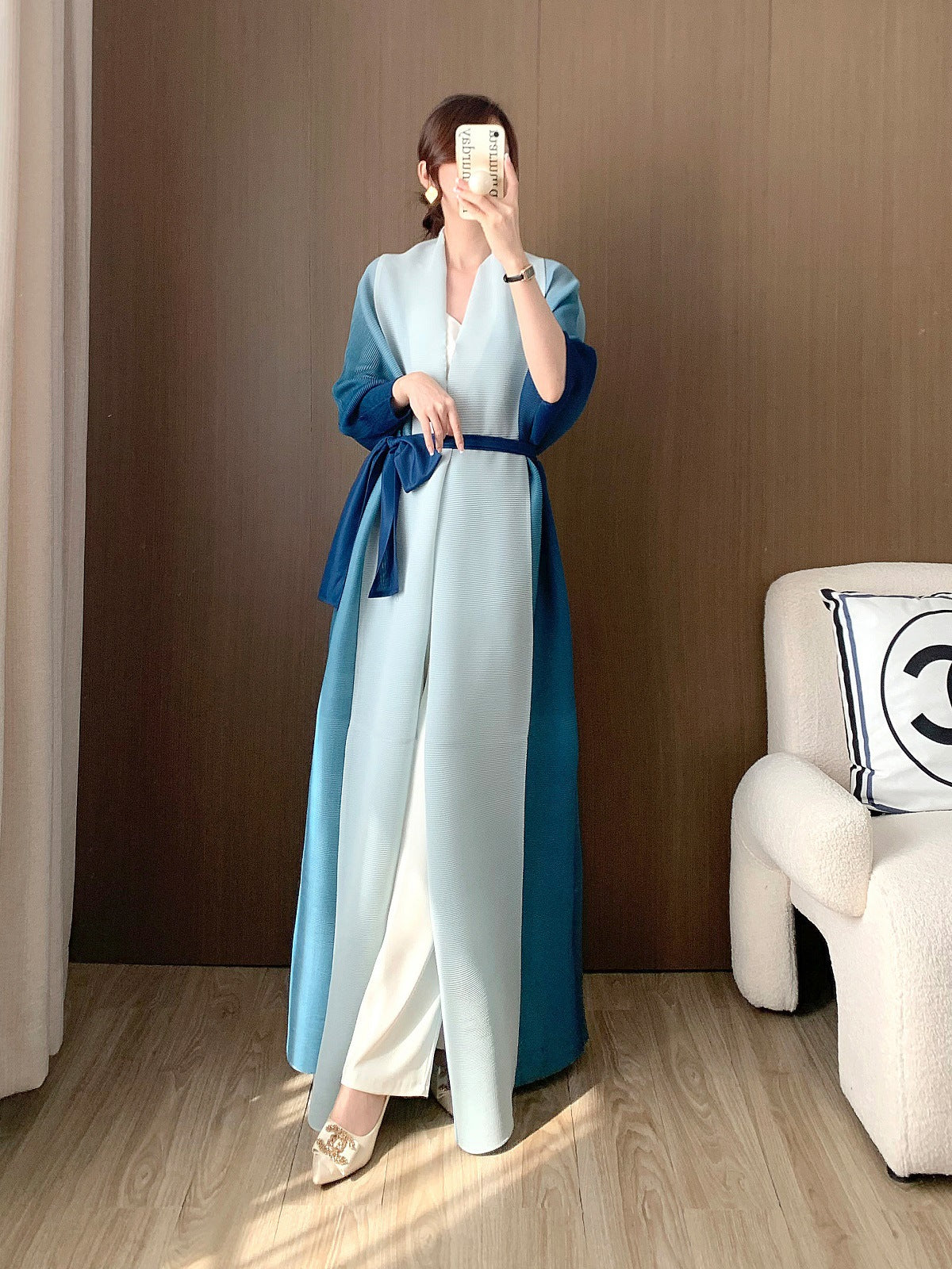 Pleated Gradient Cardigan Abaya