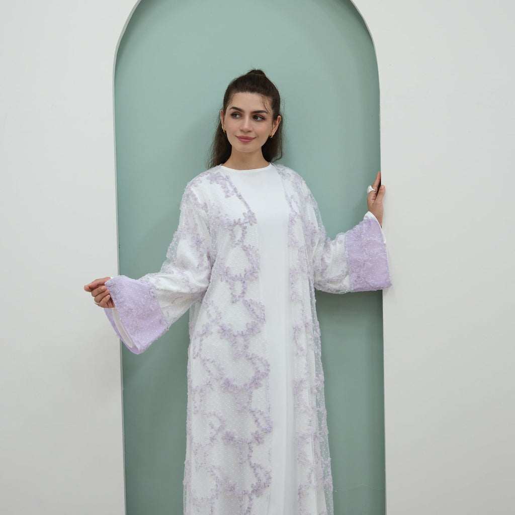 3D Floral Mesh Cardigan Abaya