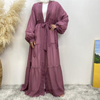 Tulle Nail Bead Chiffon Open Abaya