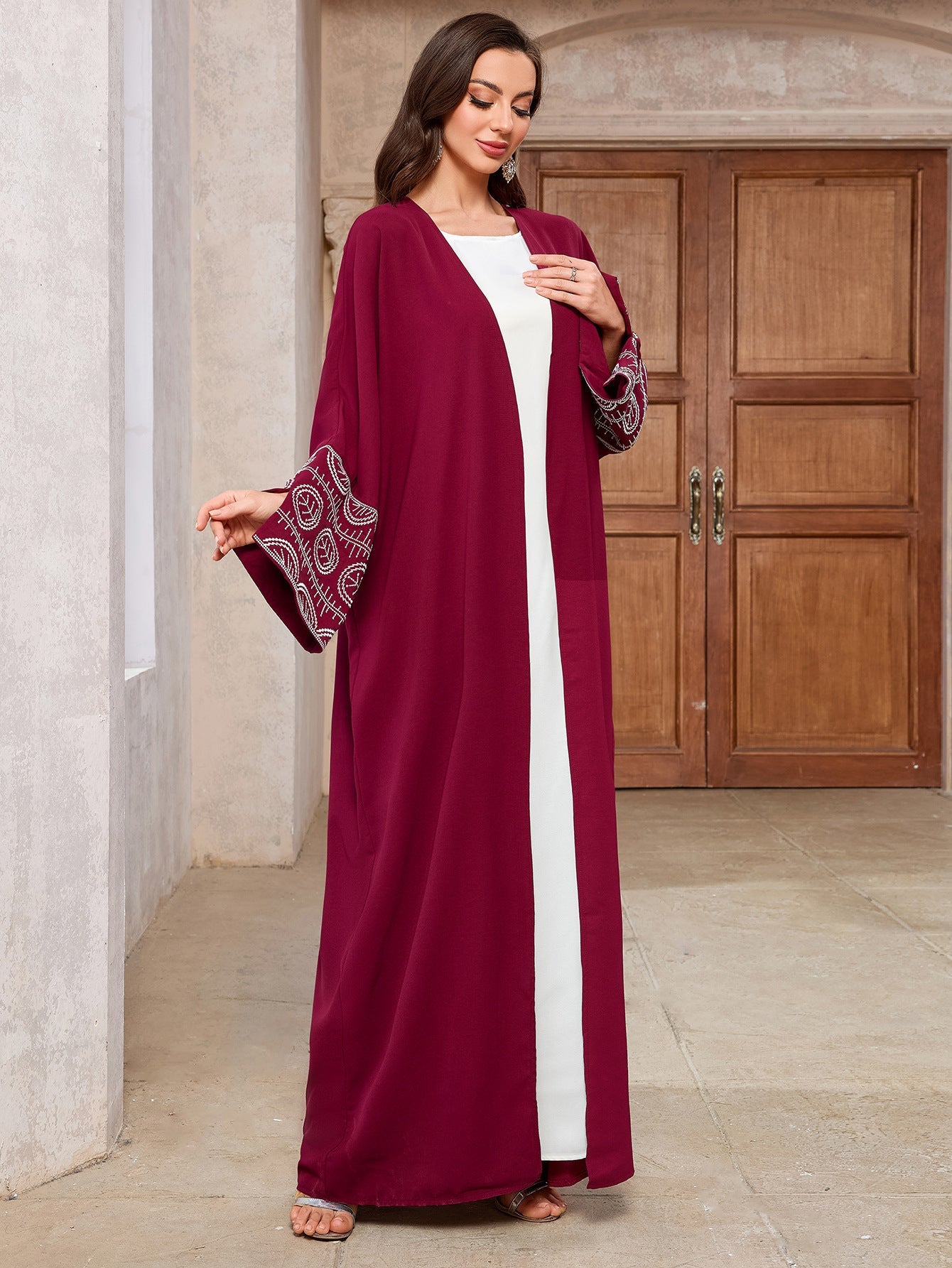 Embroidered Cardigan Bat Sleeve Abaya