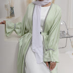 Satin Open Abaya With Belt