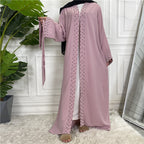 Elegant Pure Color Bead Strap Open Abaya