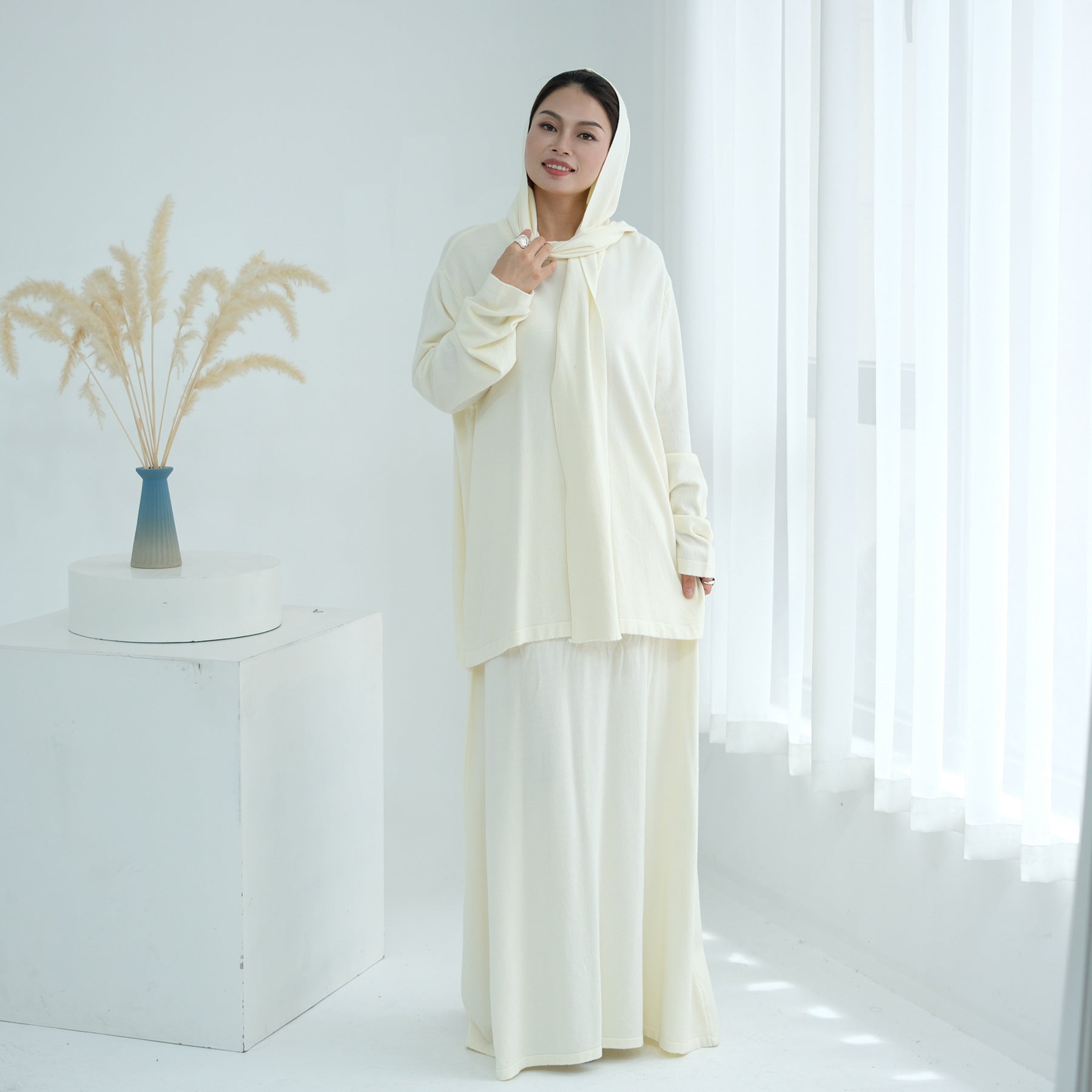 2 Pcs Set Knit Skirt Suit With Hooded