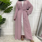 Elegant Pure Color Bead Strap Open Abaya