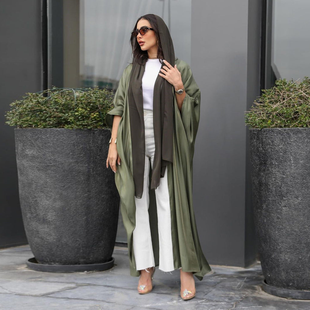 Army Green Cardigan Bat Sleeve Abaya