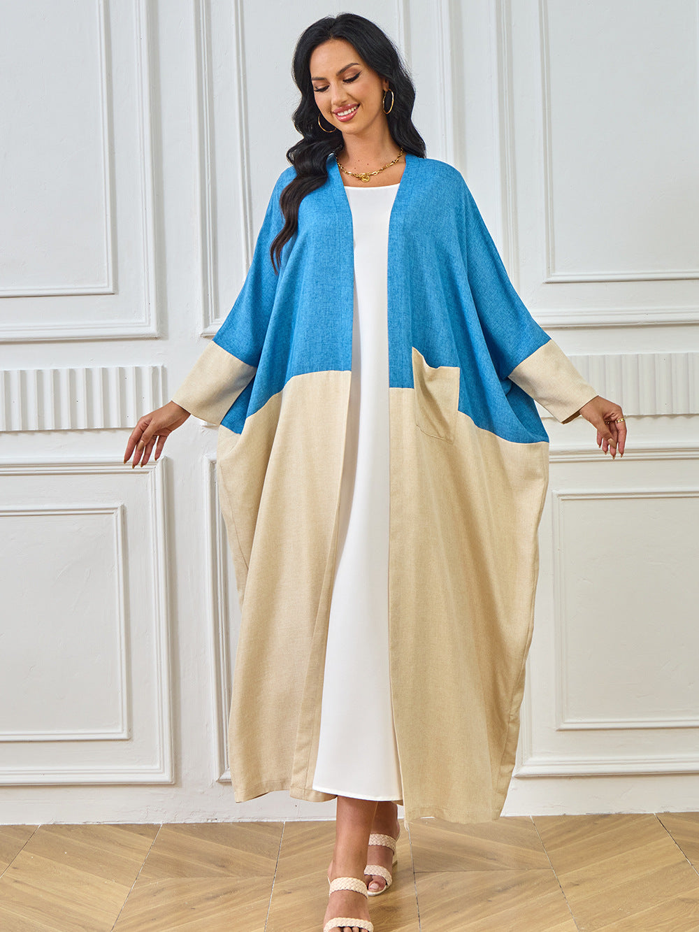 Blue and Beige Color-block Abayas