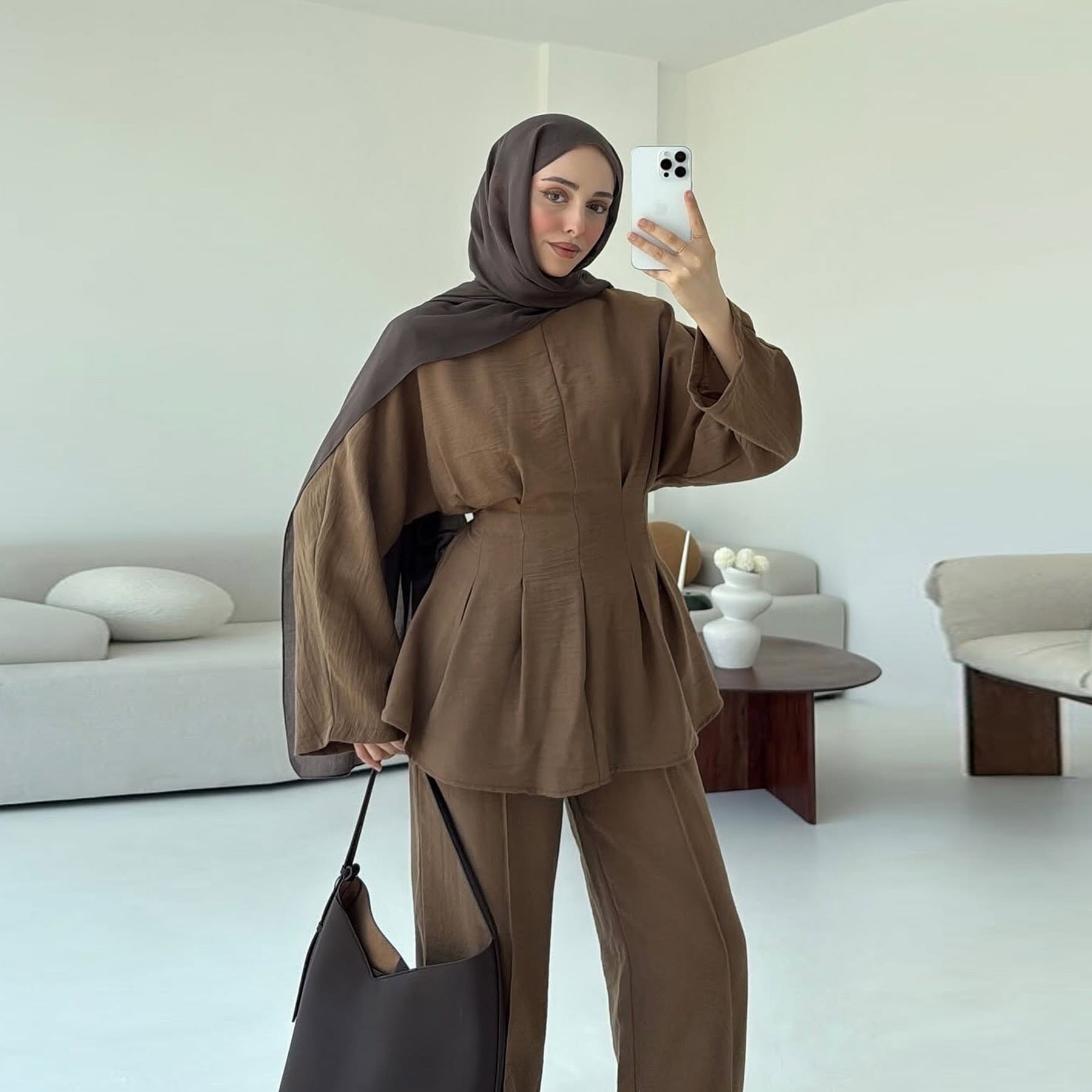 Fashionable Solid Color Two-Piece Abaya