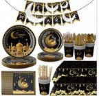 Ramadan Full Set Disposable Tableware 136 PCS - Black Gold