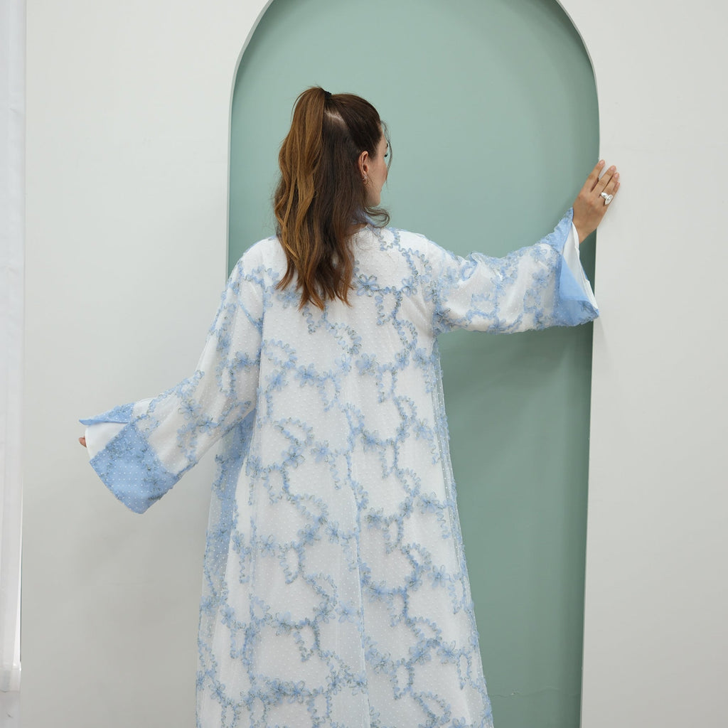3D Floral Mesh Cardigan Abaya