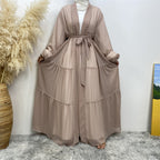 Tulle Nail Bead Chiffon Open Abaya