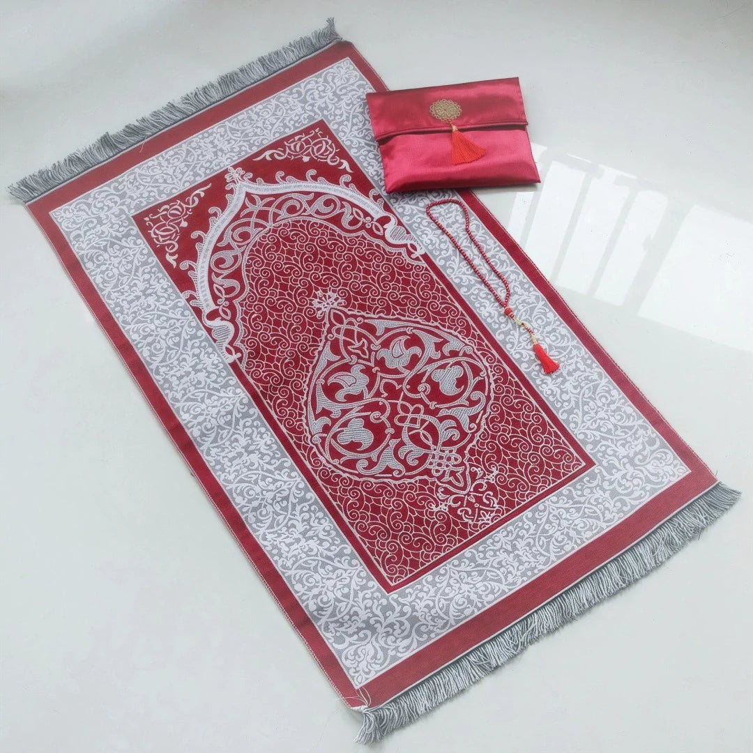 Ramadan Portable Prayer Rug with Fabric Bag - A Red