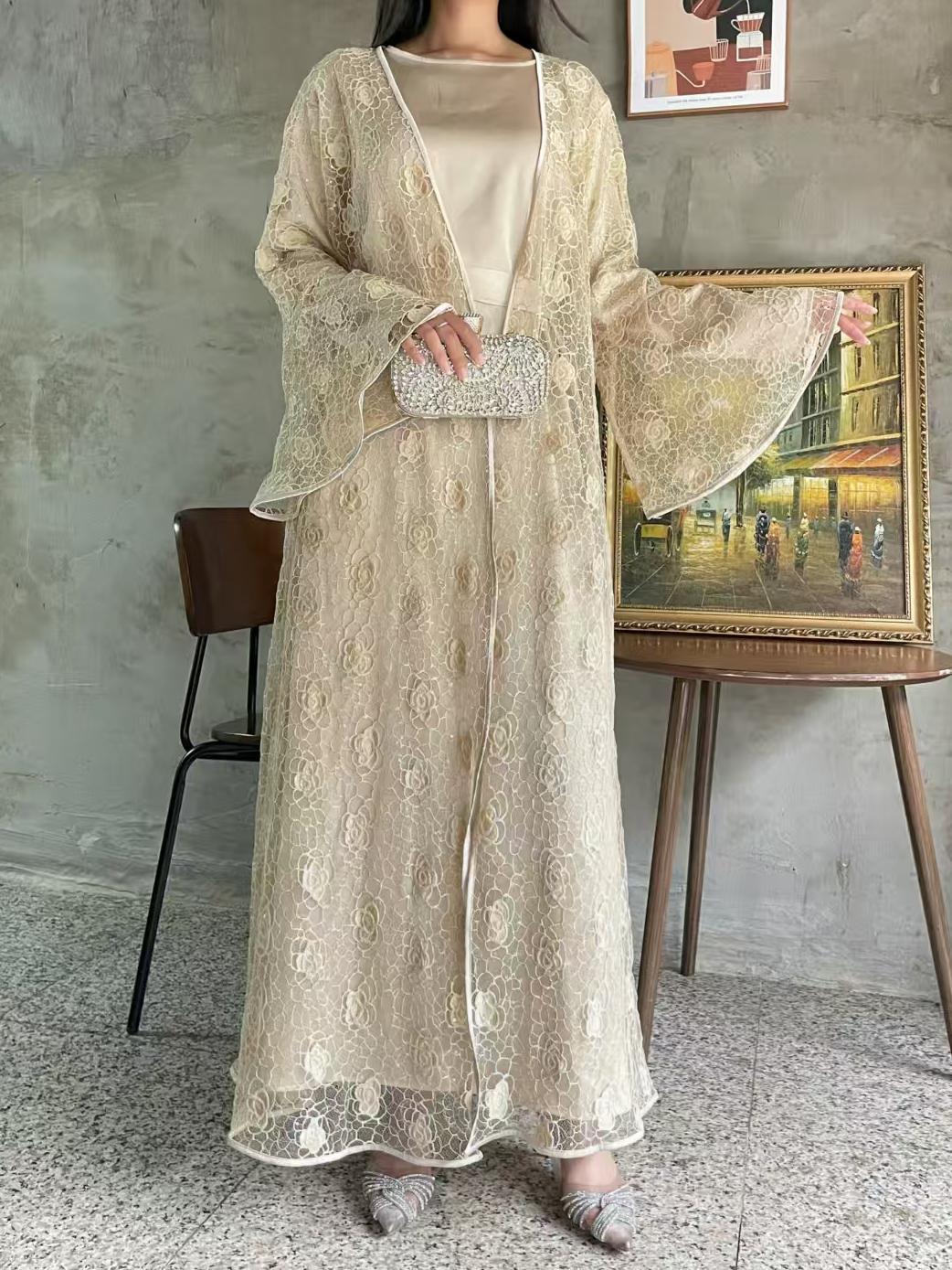 2 Pcs Shimmer Lace Abaya