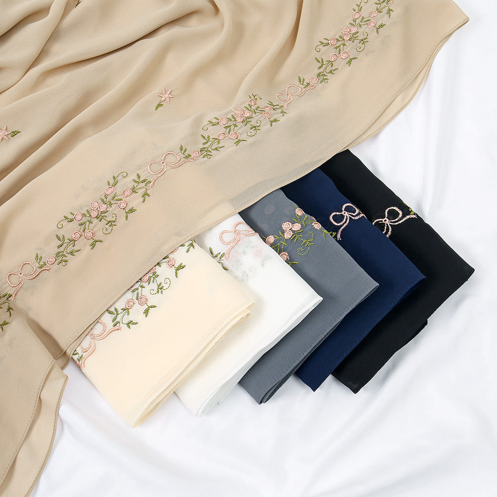 Simple Embroidered Long Hijab for Women