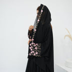 Flower Embroidery Cardigan Abaya with Hijab