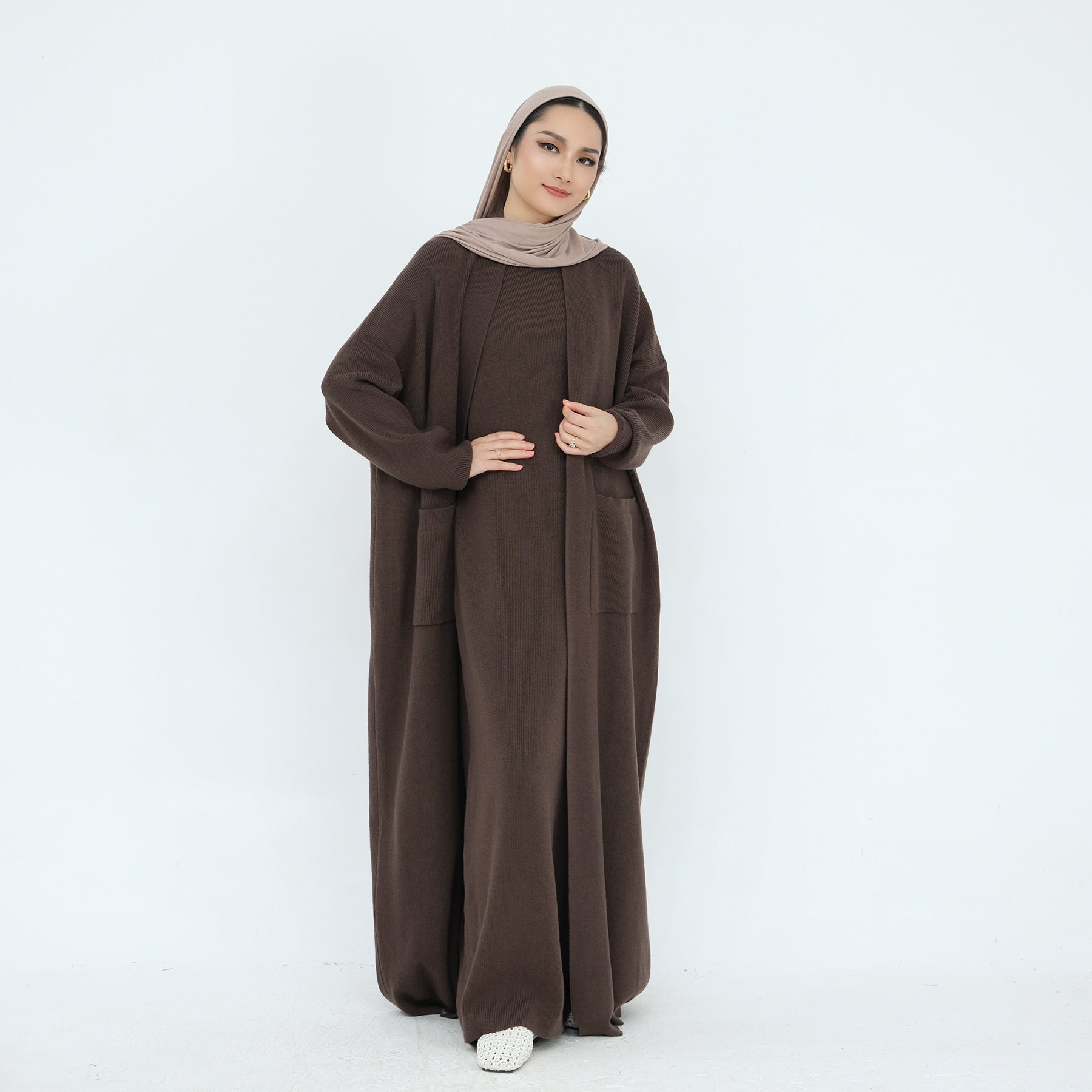 Autumn Winter Thickened Knitted 2PCS Abaya